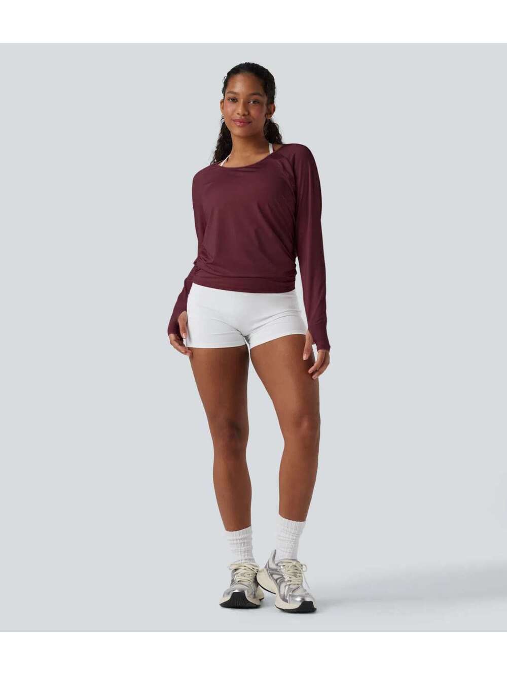 Halara Cut-out Back Thumb Hole Ruched Relaxed Yoga Sports Top Size Large - Picture 8 of 8
